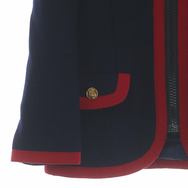 グッチ GUCCI 2018年製 ノーカラージャケット 金ボタン 36 紺 赤  