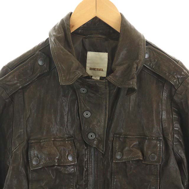 ディーゼル DIESEL レザージャケット 羊革 ラムレザー しわ加工 L 茶 