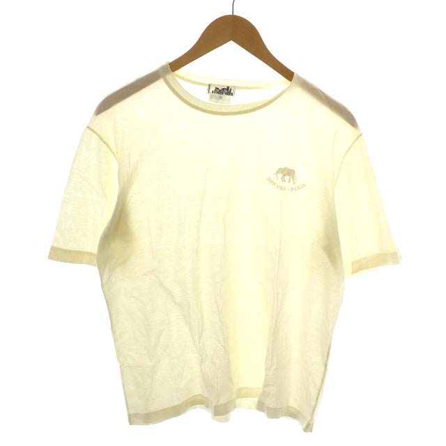 エルメス HERMES Tシャツ カットソー 半袖 コットン 象刺繍 M 白 