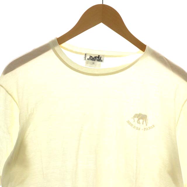 エルメス HERMES Tシャツ カットソー 半袖 コットン 象刺繍 M 白 