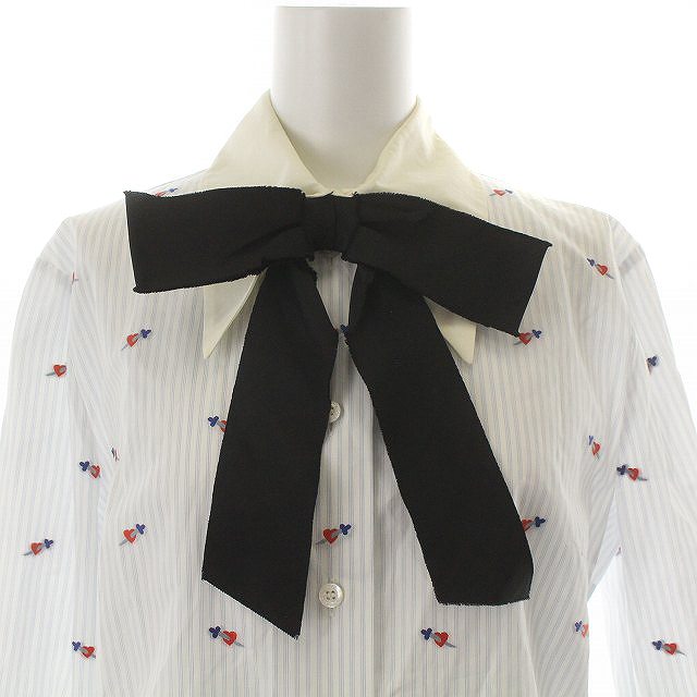 グッチ GUCCI ブラウス シャツ カットソー 長袖 リボン 総柄 水色 白