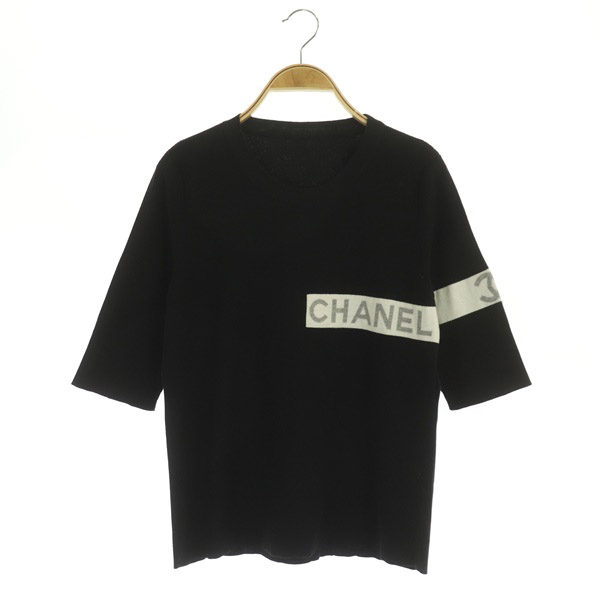 シャネル CHANEL リブニット カットソー 五分袖 カシミア混 ロゴ ココ  