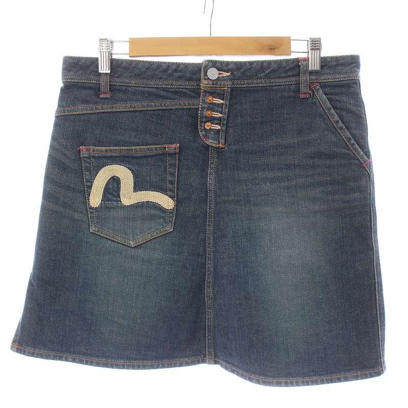 エヴィス EVISU デニムスカート 台形スカート ミニ丈 ロゴ 刺繍 カモメ 