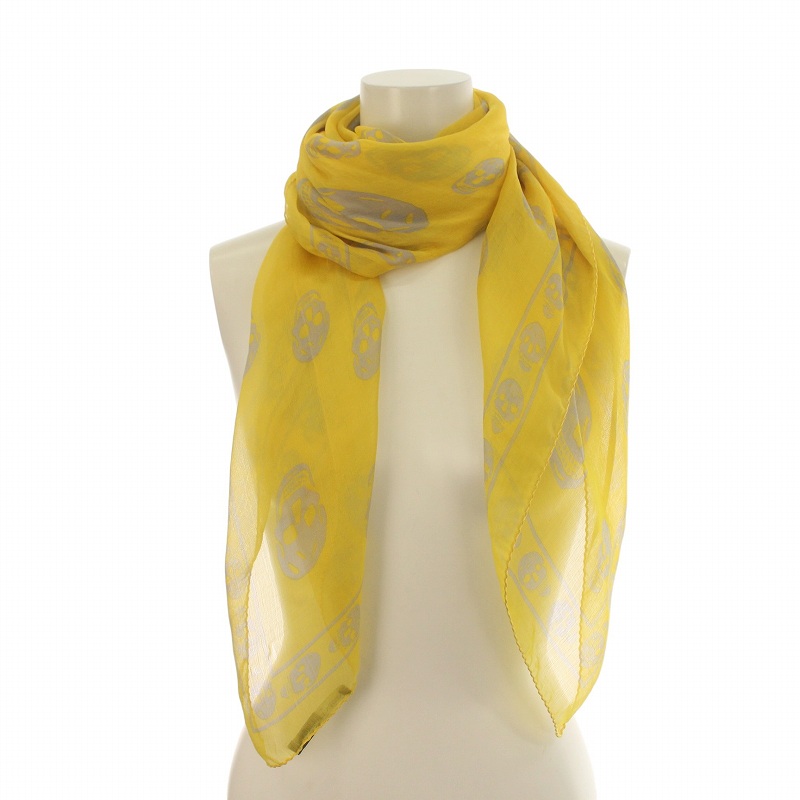 ALEXANDER MCQUEEN ストール - 白x青(総柄) 【古着】【中古  