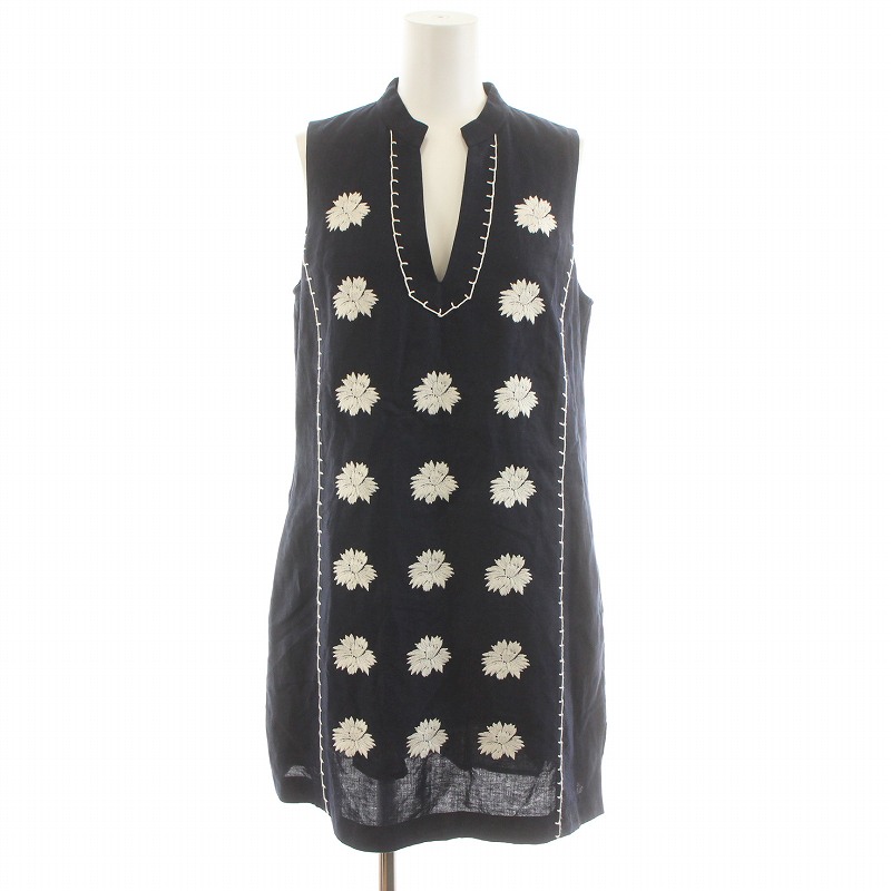 トリーバーチ TORY BURCH ワンピース ノースリーブ ひざ丈 リネン 花  
