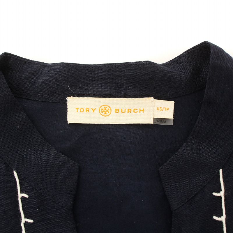 TORY BURCH 濃紺にお花刺繍エンブロイダリー リネンワンピース