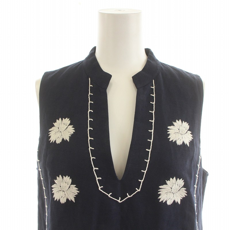 トリーバーチ TORY BURCH ワンピース ノースリーブ ひざ丈 リネン 花  