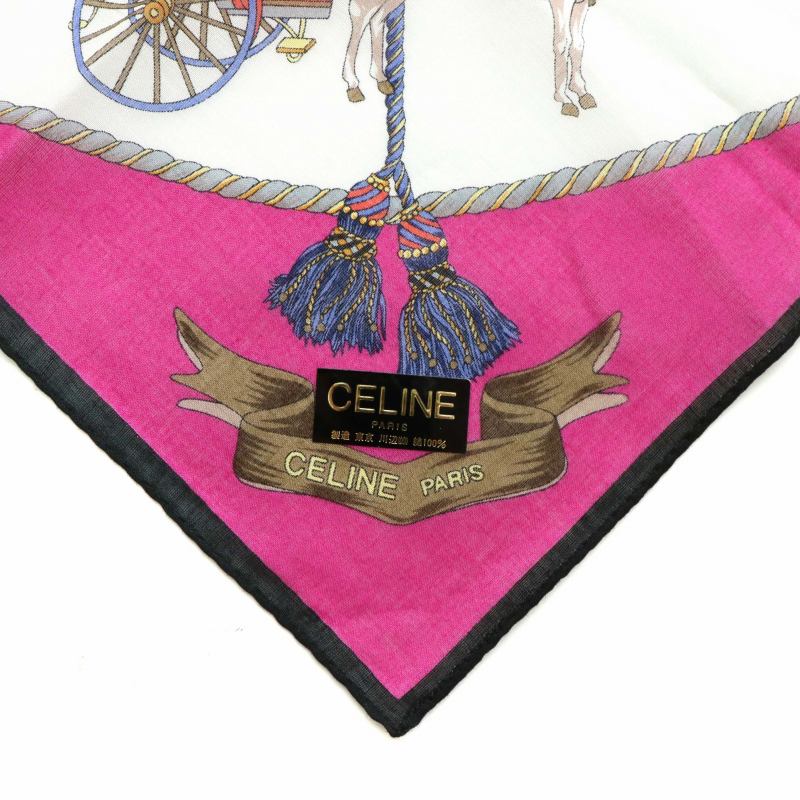 未使用品 セリーヌ CELINE ハンカチーフ ハンカチ 馬車 ロゴ 総