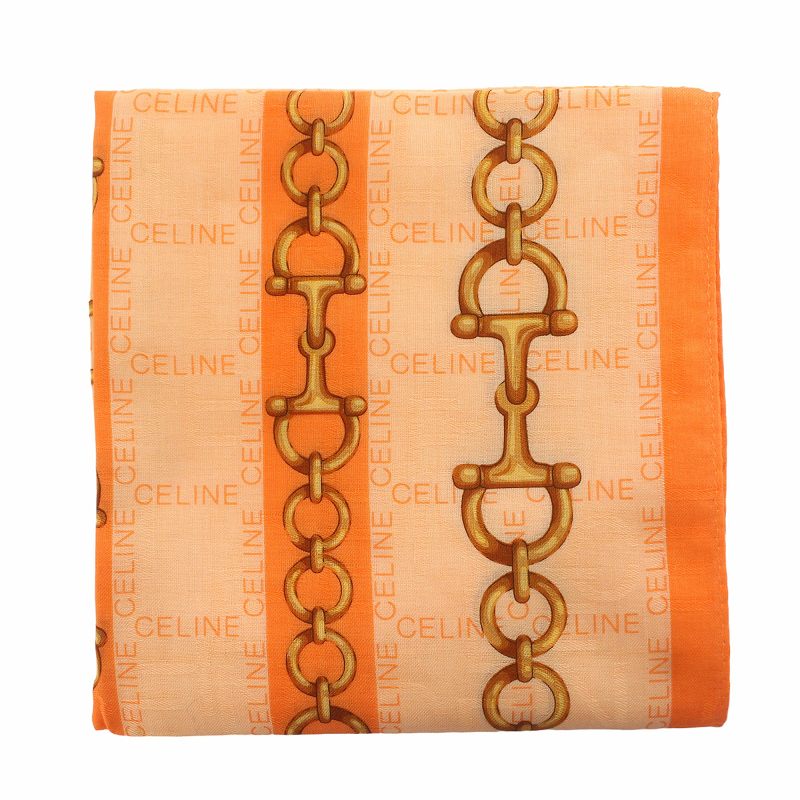 CELINE セリーヌ　スカーフ　大判　オレンジ CELINE】 セリーヌ シルクスカーフ 大判スカーフ - メルカリ
