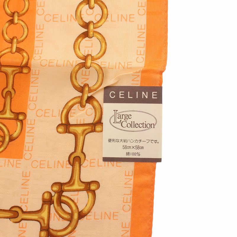 セリーヌ CELINE ハンカチ 大判 スカーフ 総柄 ロゴ コットン 58