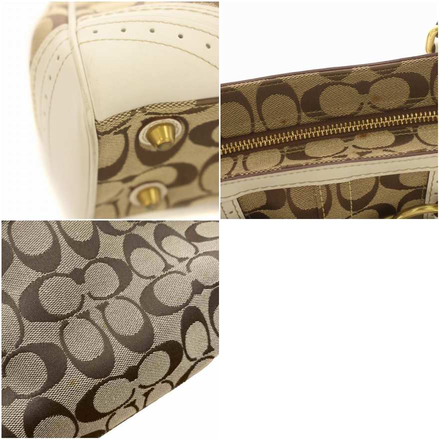 コーチ シグネチャーキャンバス レザー ハンドバッグ ブラウン 型番10507