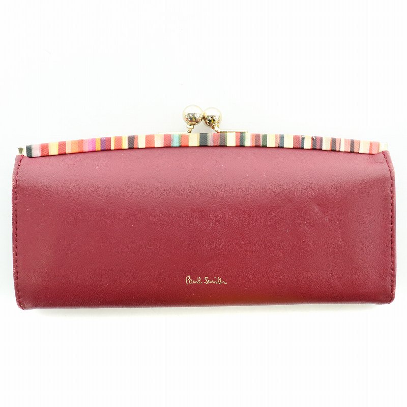 ❹格安★ポールスミス★クロスオーバーストライプトリム がま口長財布新品ローズ 15-q3523_5.jpg