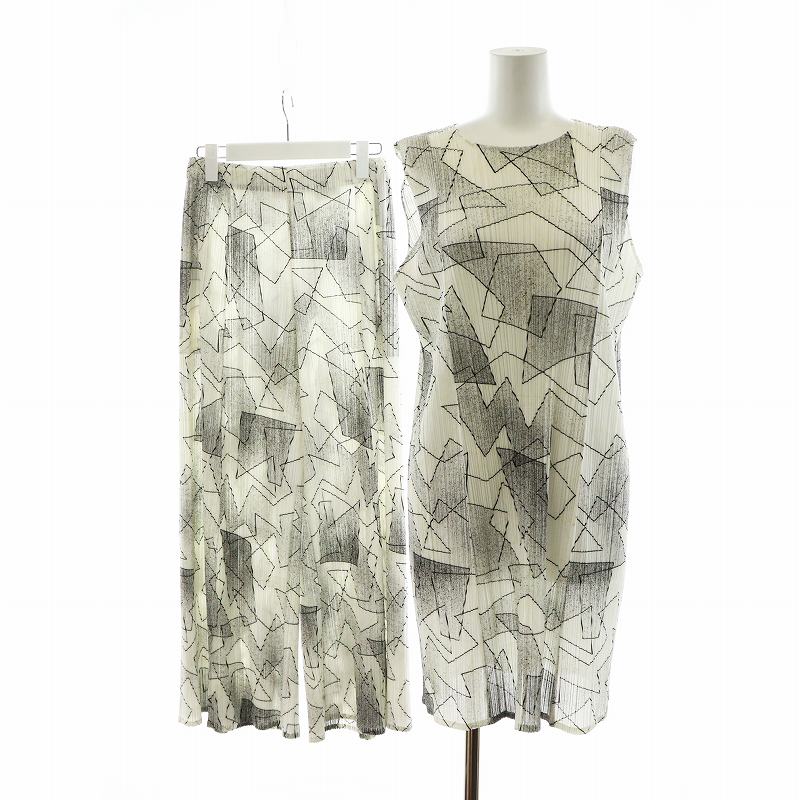 プリーツプリーズセットアップワンピースチュニック パンツ 総柄 仰々しく 