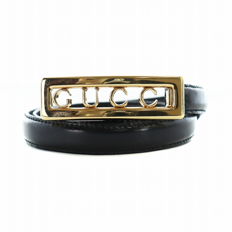 グッチ GUCCI ロゴバックルベルト レザー ゴールド金具 70・28 黒