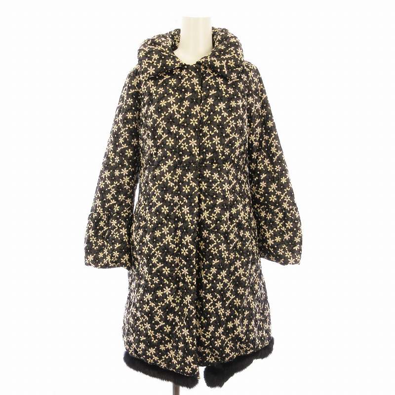 トッカ TOCCA ダウンコート ロング 花柄刺繍 0 黒 ブラック CMTOSW0020