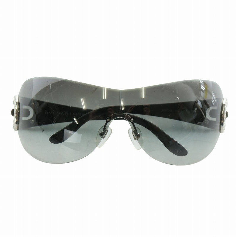 【中古】ブルガリ BVLGARI 眼鏡 サングラス セルフレーム グラデーション リムレス ラインストーン ロゴ 黒 6007-B ブルガリ BVLGARI 眼鏡 サングラス セルフレーム グラデーション