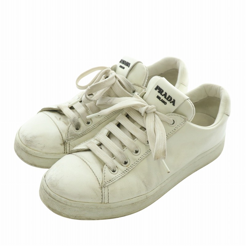 PRADA ミラノ レザーホワイトスニーカー 37 プラダ レザースニーカー