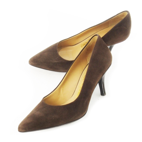 サルヴァトーレフェラガモ パンプス ヒール スエード 黒 5.5 靴