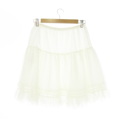 フォクシー FOXEY チュールスカート ひざ丈 フレア 切替 透け感 42 L