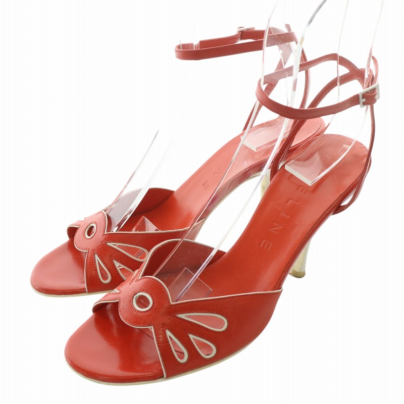 セリーヌ CELINE サンダル レザー オープントゥ ハイヒール ストラップ