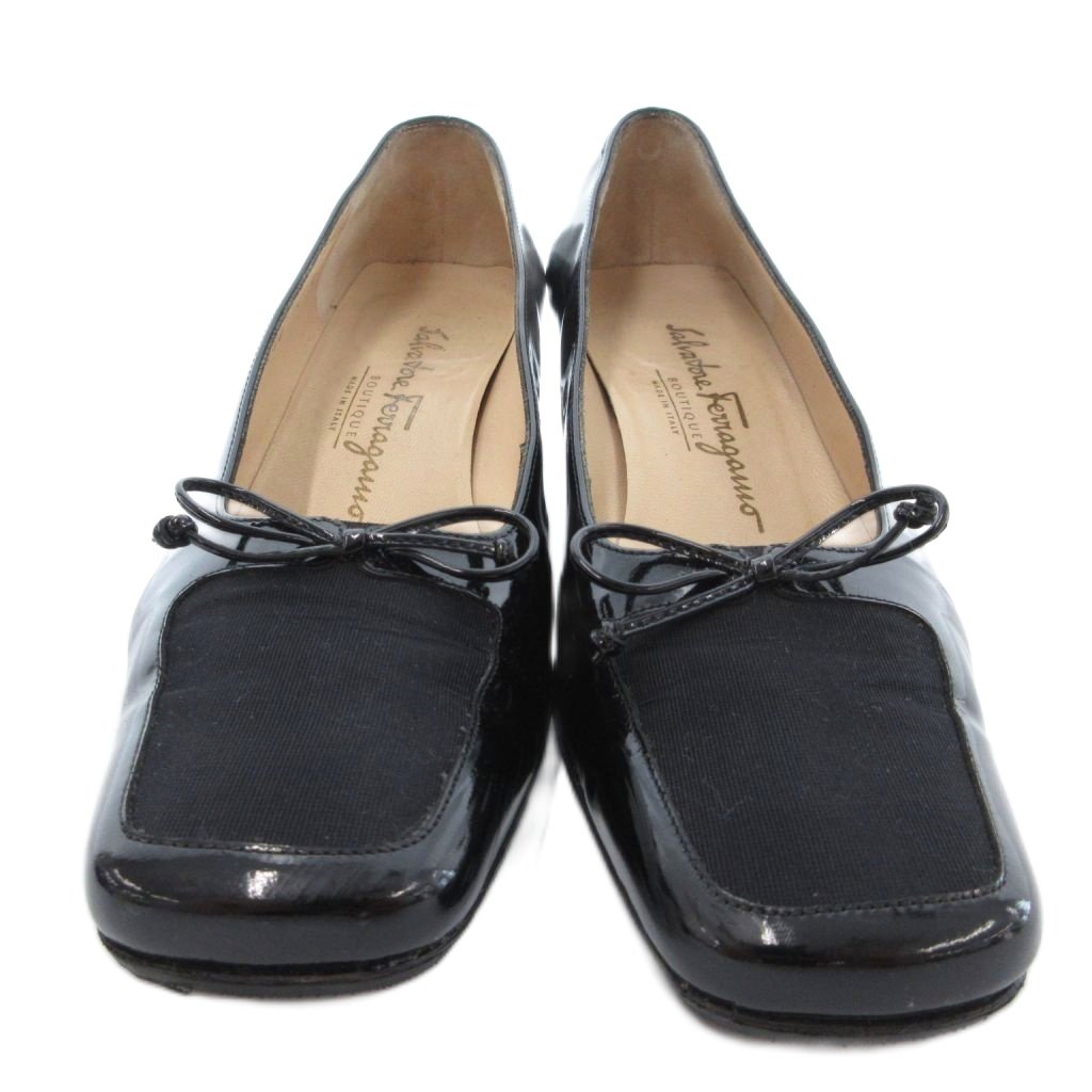Salvatore Ferragamo 黒 レザー パンプス3cm イタリア Salvatore Ferragamo - サルヴァトーレ フェラガモ Salvatore