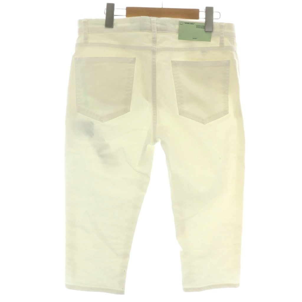 オフホワイト デニムパンツ ジーンズ テーパード クロップド丈 ロゴ 27 白