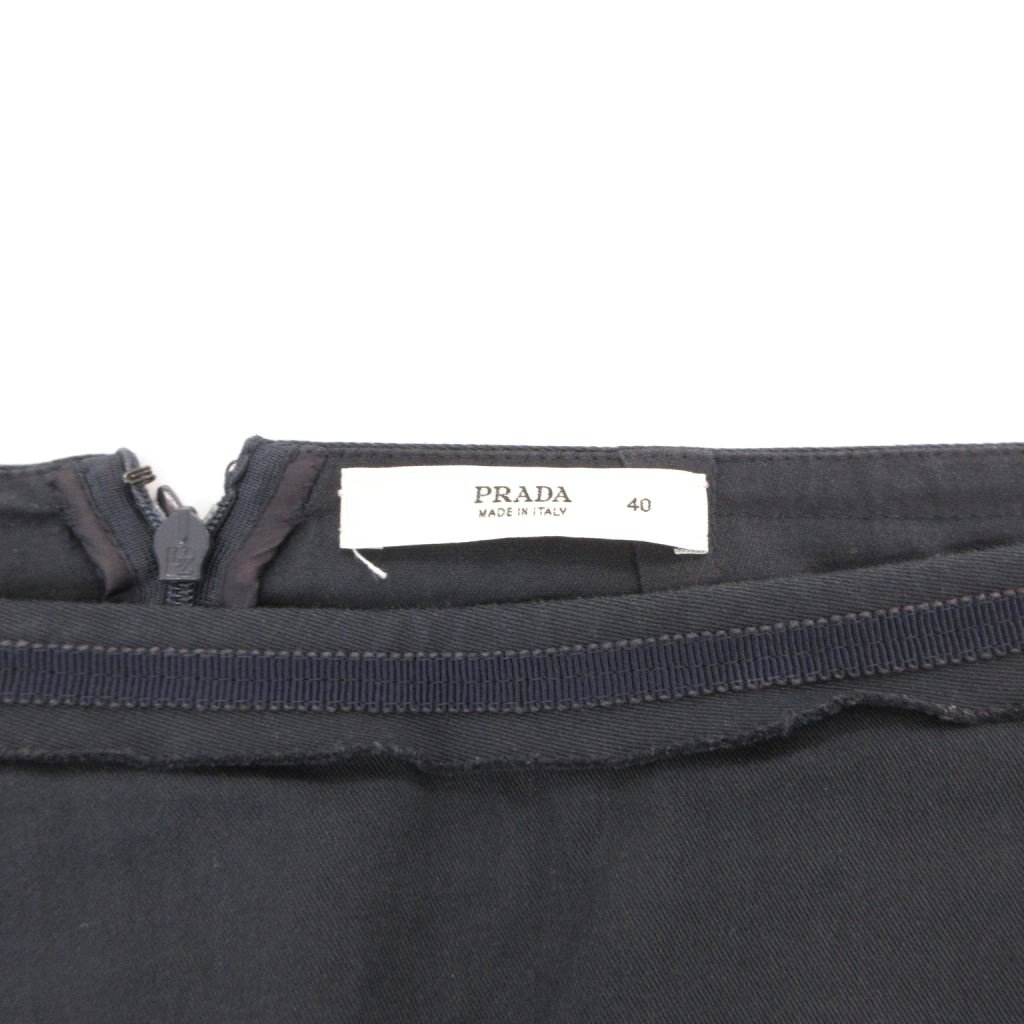 【中古】プラダ PRADA タイトスカート ロング マキシ 切替 裾フリル スリット タック 40 紺 ネイビー /GV ■GY19 プラダ PRADA タイトスカート ロング マキシ 切替 裾フリル スリット
