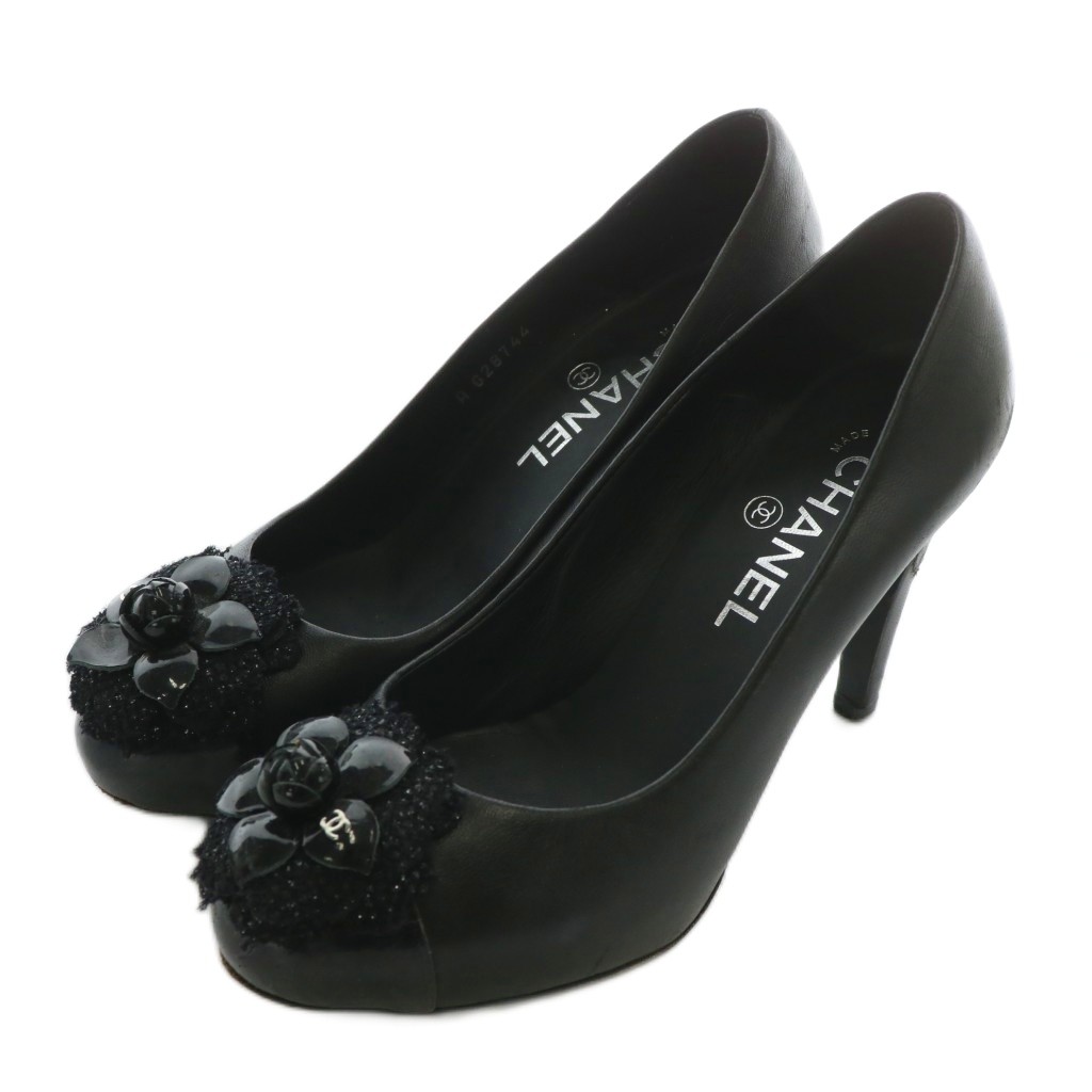 シャネル CHANEL パンプス レザー エナメル ラウンドトゥ ハイヒール