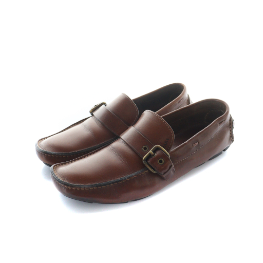 プラダ PRADA ローファー 革靴 スクエアトゥ ロゴ ベルト レザー 6.5