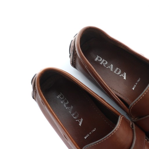 プラダ PRADA ローファー 革靴 スクエアトゥ ロゴ ベルト レザー 6.5