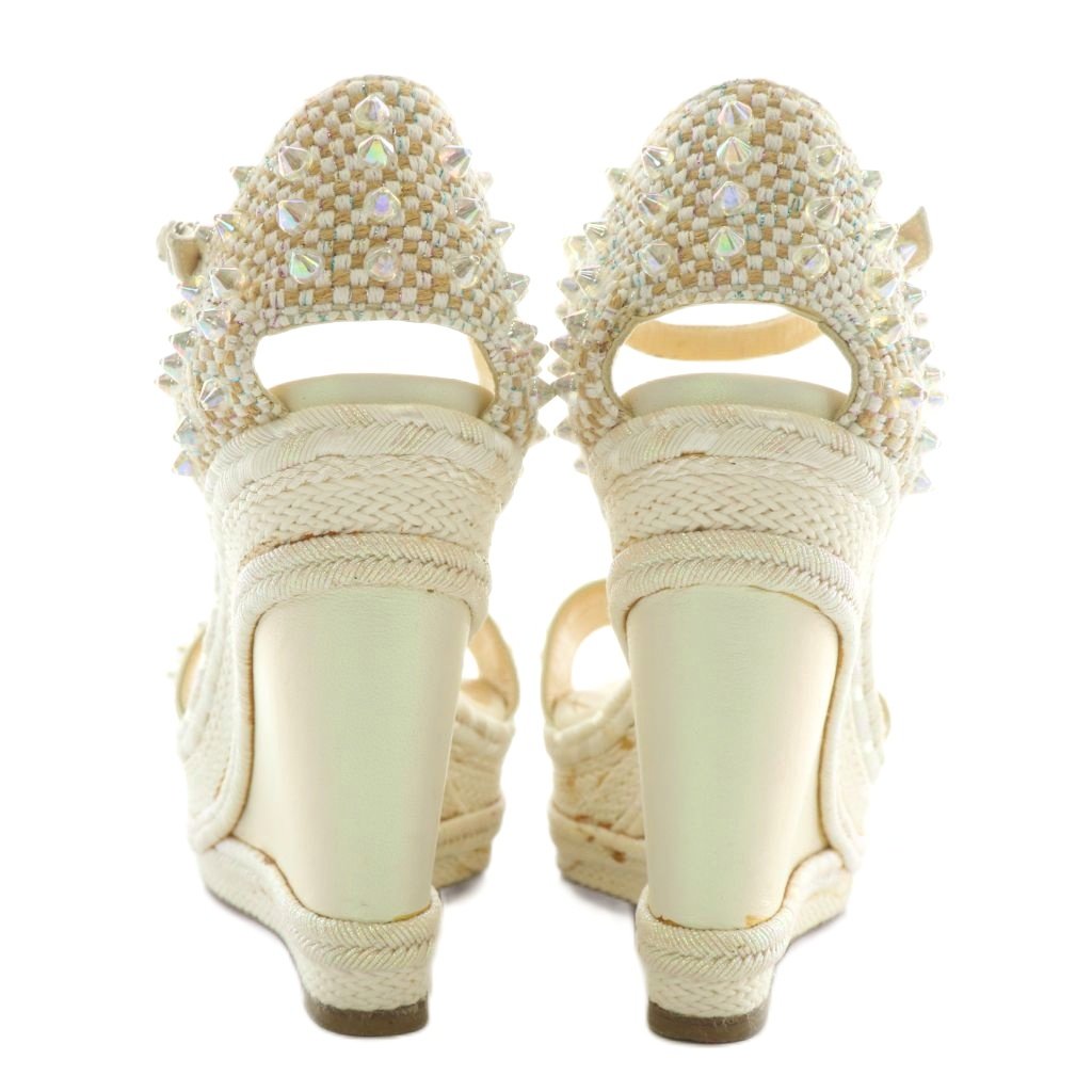 美品　クリスチャンルブタン　スタッズ ホワイト レースアップ シューズ 22.5 美品 クリスチャンルブタン スタッズ ホワイト レースアップ シューズ