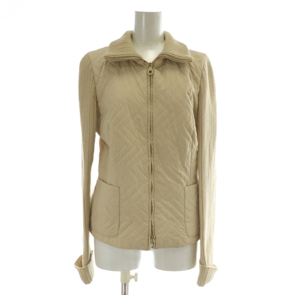 【フェラガモ】ニットジャケット　ジップアップ　レザーパイピング フェラガモ】ニットジャケット ジップアップ レザーパイピング