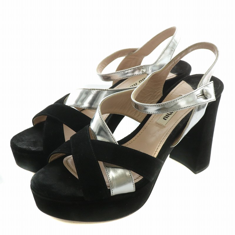 ミュウミュウ miumiu サンダル スエード レザー オープントゥ チャン  