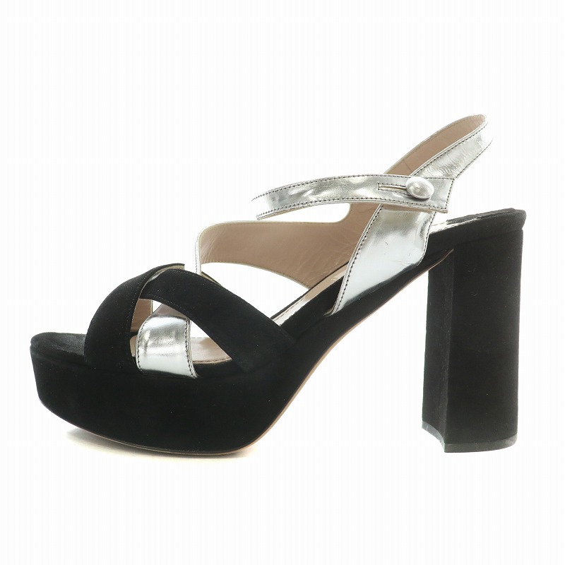 ミュウミュウ miumiu サンダル スエード レザー オープントゥ チャン  