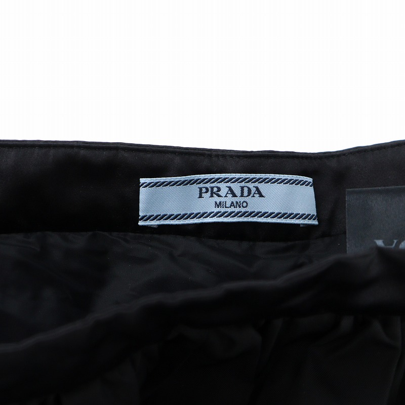 プラダ PRADA ギャザースカート フレア ミドル ロゴ ジップフライ
