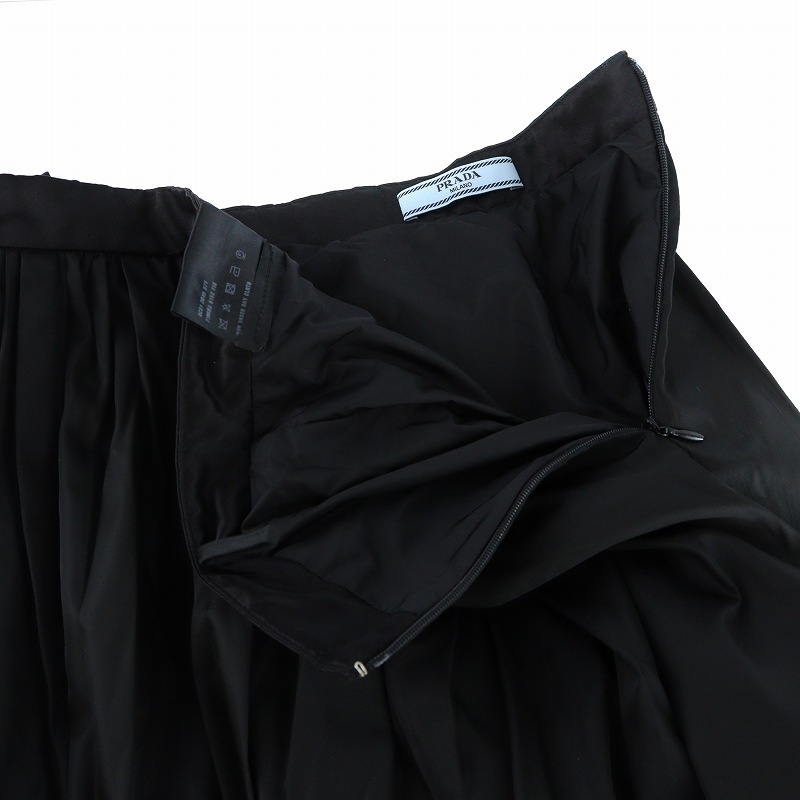 プラダ PRADA ギャザースカート フレア ミドル ロゴ ジップフライ