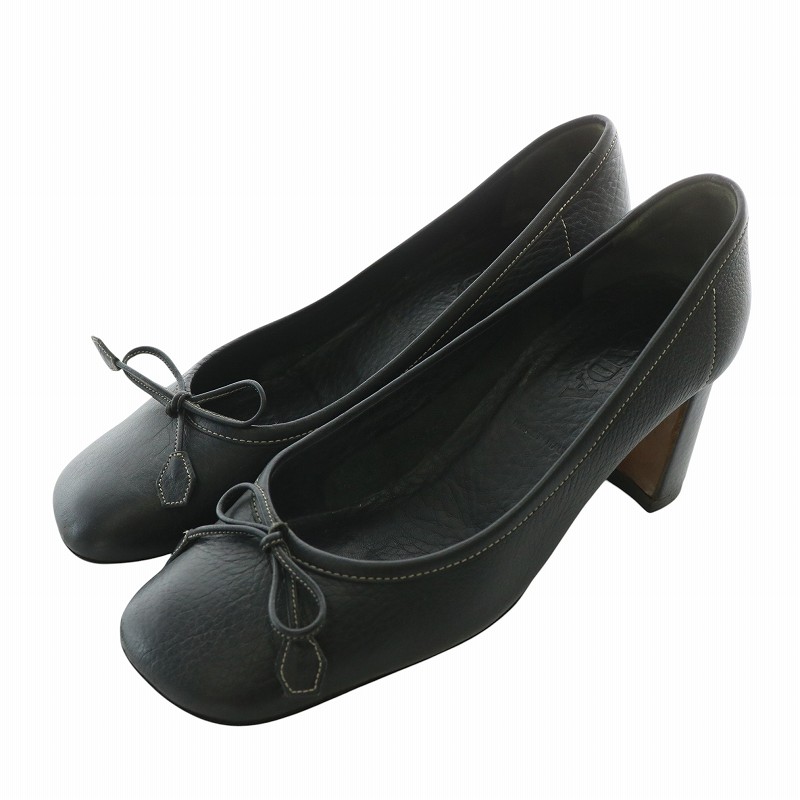 定番人気，大得価 プラダ PRADA パンプス スクエアトゥ レザー ヒール