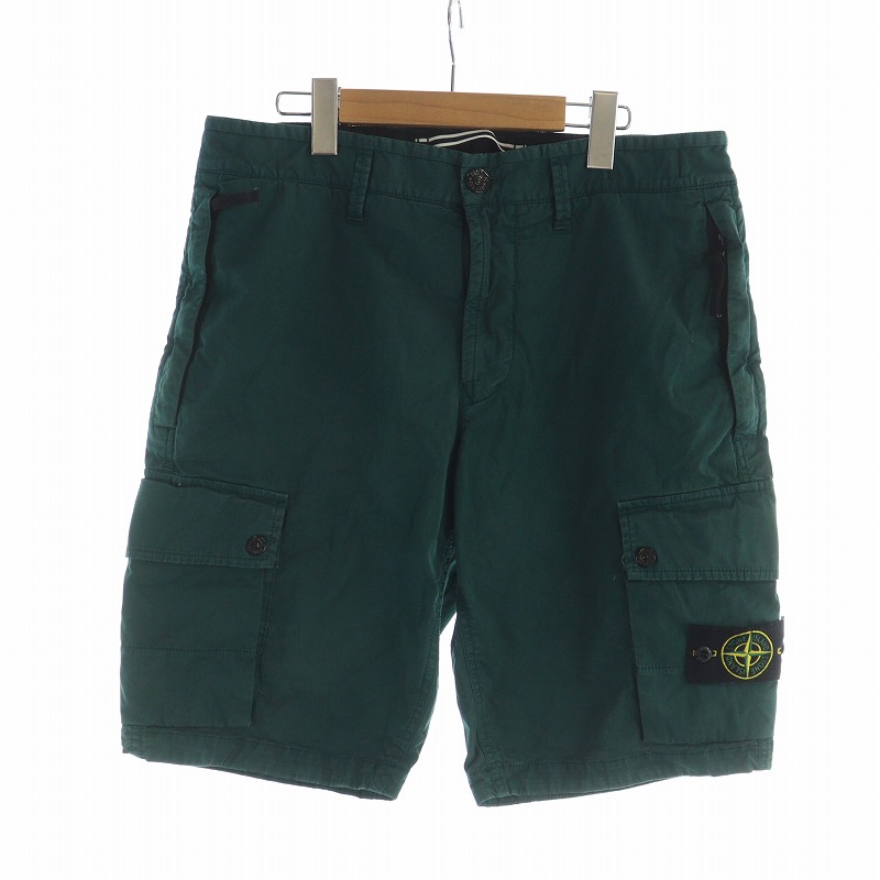 【中古】ストーンアイランド STONE  ショートパンツ ハーフ ジップフライ パッチ ロゴ W32 緑 グリーン ストーンアイランド STONE ISLAND ショートパンツ ハーフ ジップフライ