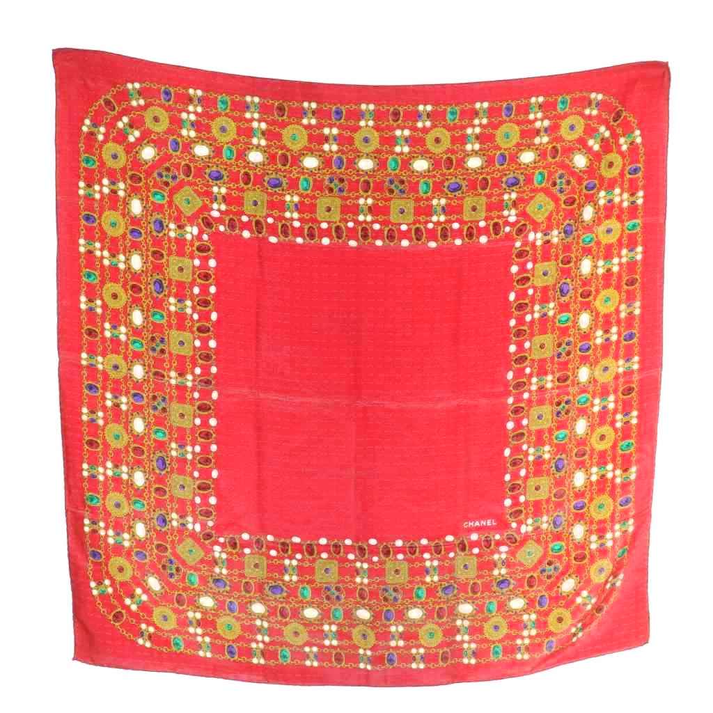 シャネル CHANEL スカーフ 大判 絹 シルク ジュエリー柄 総柄 ココ  