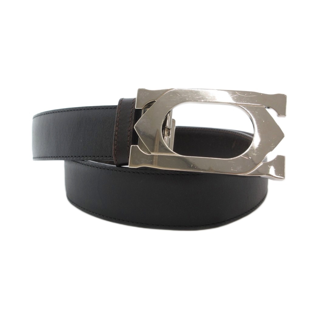 カルティエ Cartier バックルベルト ロゴ 黒 ブラック 銀 シルバー