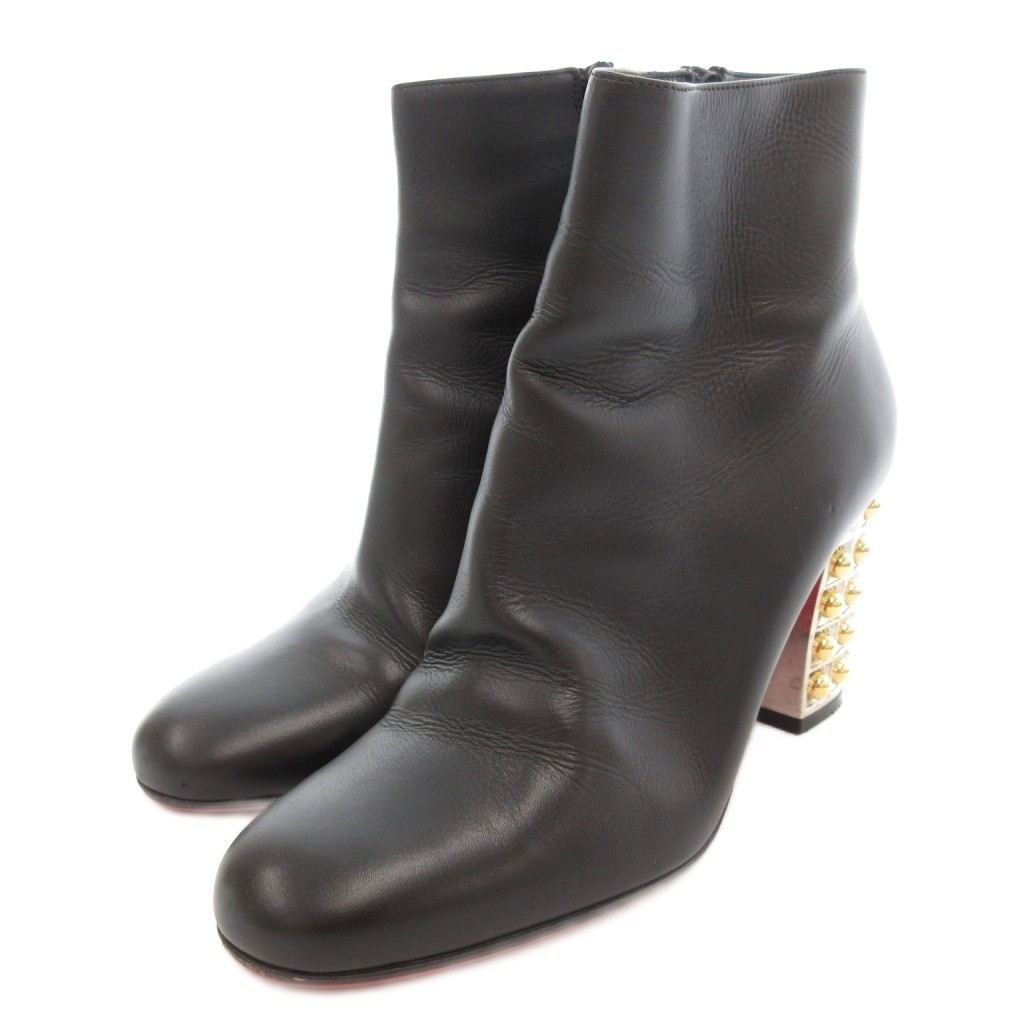 Christian Louboutin 本革スタッズ付きブーティ ブラック 35