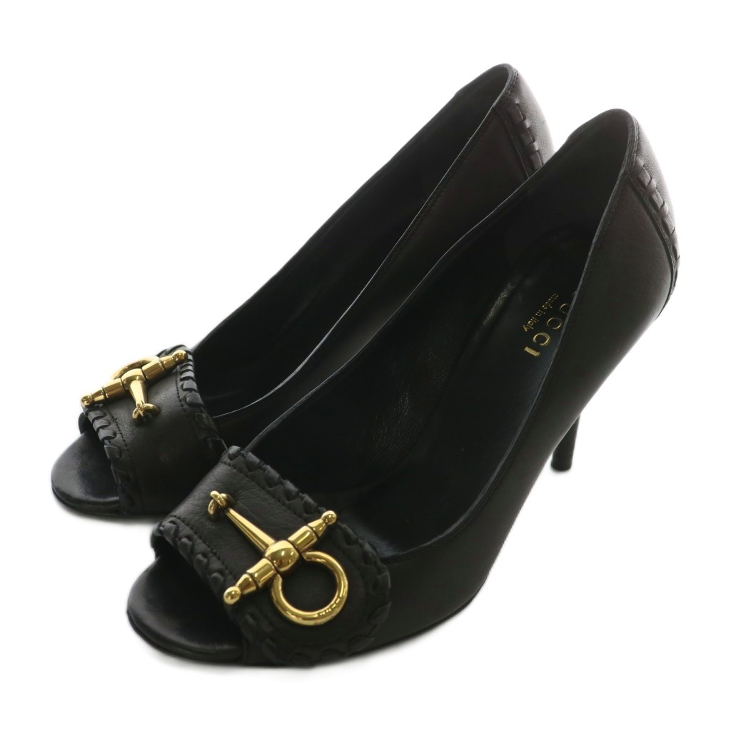 GUCCI 黒 レザー ハイヒール パンプス ゴールドバックル 【公式通販】