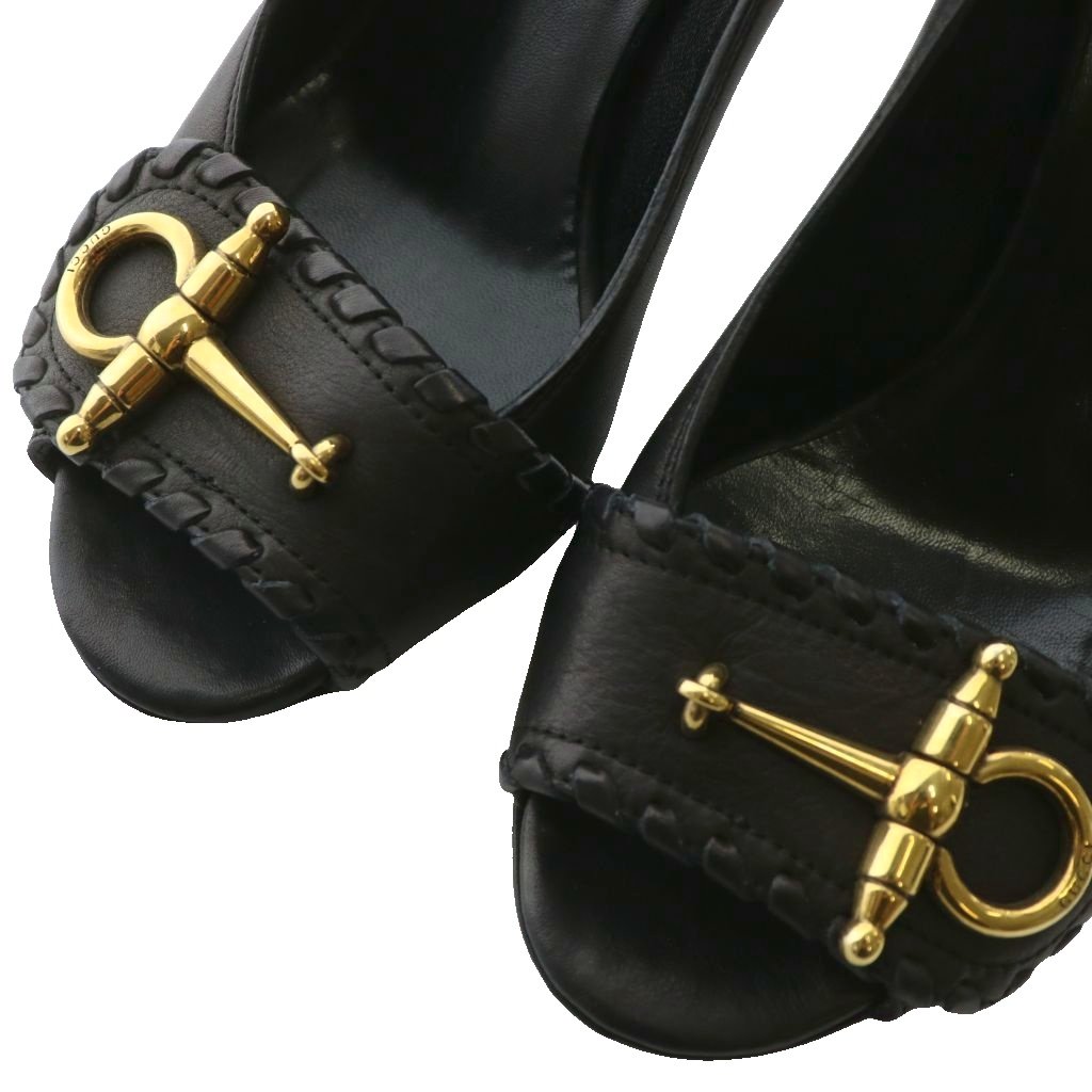 GUCCI 黒 レザー ハイヒール パンプス ゴールドバックル 【公式通販】