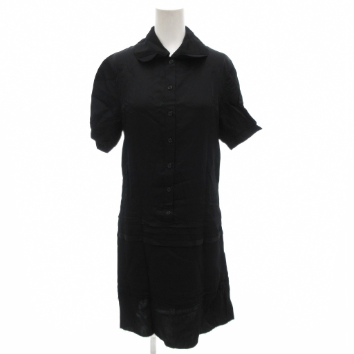 【中古】セリーヌ CELINE フィービー期 シャツワンピース フリンジ 半袖 ひざ丈 36 黒 ブラック /FF セリーヌ CELINE フィービー期 シャツワンピース フリンジ 半袖 ひざ丈