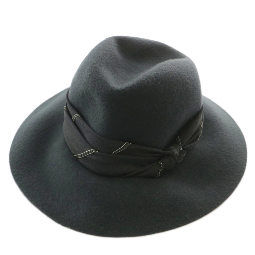 【中古】ブルネロクチネリ BRUNELLO CUCINELLI モニーレ装飾 中折れ ハット 帽子 カシミヤ M 紺 ネイビー イタリア製 ブルネロクチネリ BRUNELLO CUCINELLI モニーレ装飾 中折れ ハット