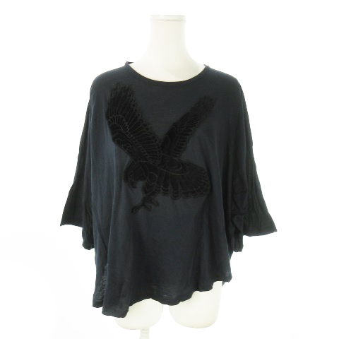 ステラマッカートニー 七分袖Tシャツ ドルマン 刺繍 イーグル 鷹 38 M 紺 ステラマッカートニー STELLA McCARTNEY 七分袖Tシャツ カットソー