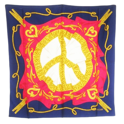 モスキーノ MOSCHINO スカーフ シルク 絹 スクエア 大判 ロゴ スカーフ