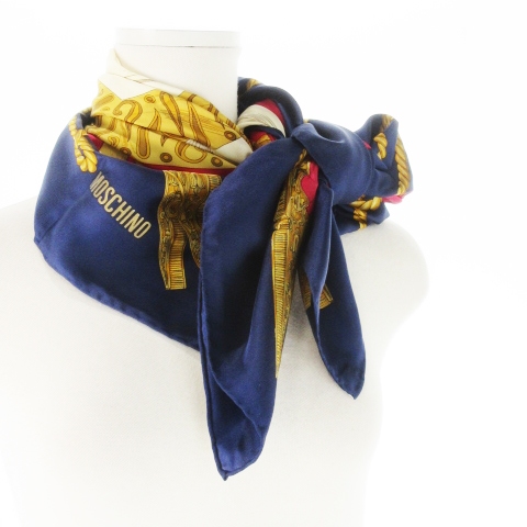 モスキーノ MOSCHINO スカーフ シルク 絹 スクエア 大判 ロゴ スカーフ