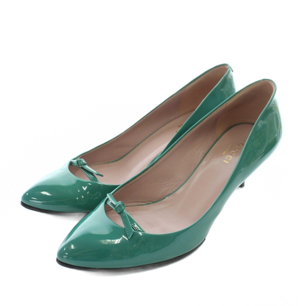 グッチ GUCCI パンプス エナメル ポインテッドトゥ ヒール リボン 35.5