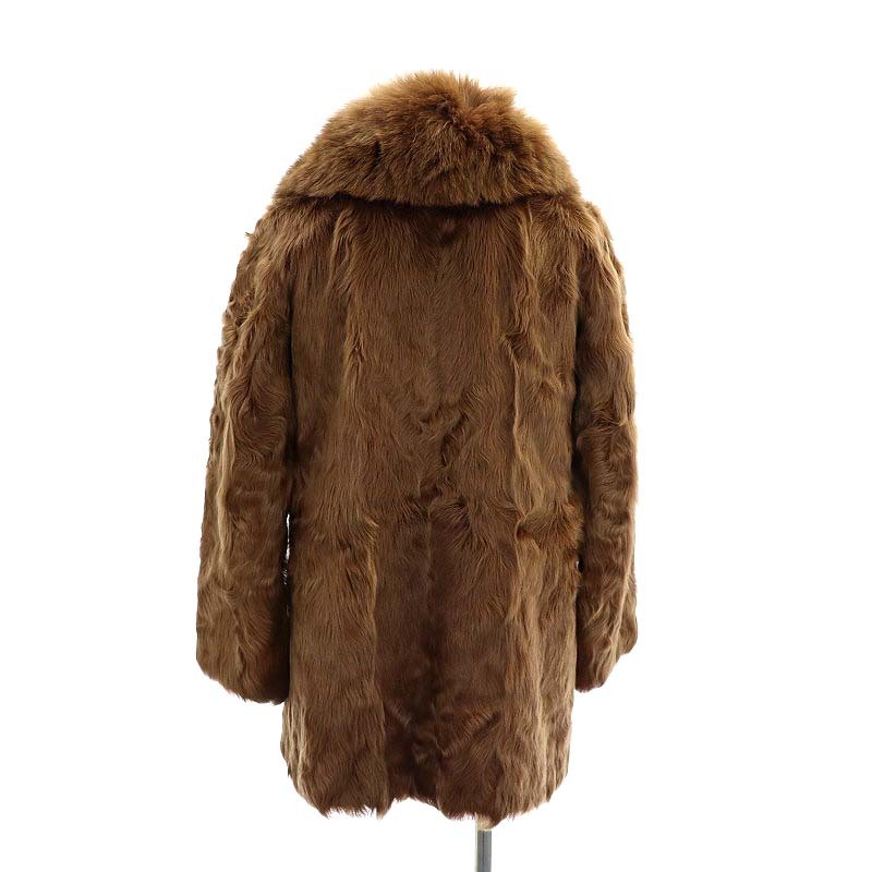 ファーコート 毛皮コート アウター ミドル丈 ラムファー 襟フォックス  
